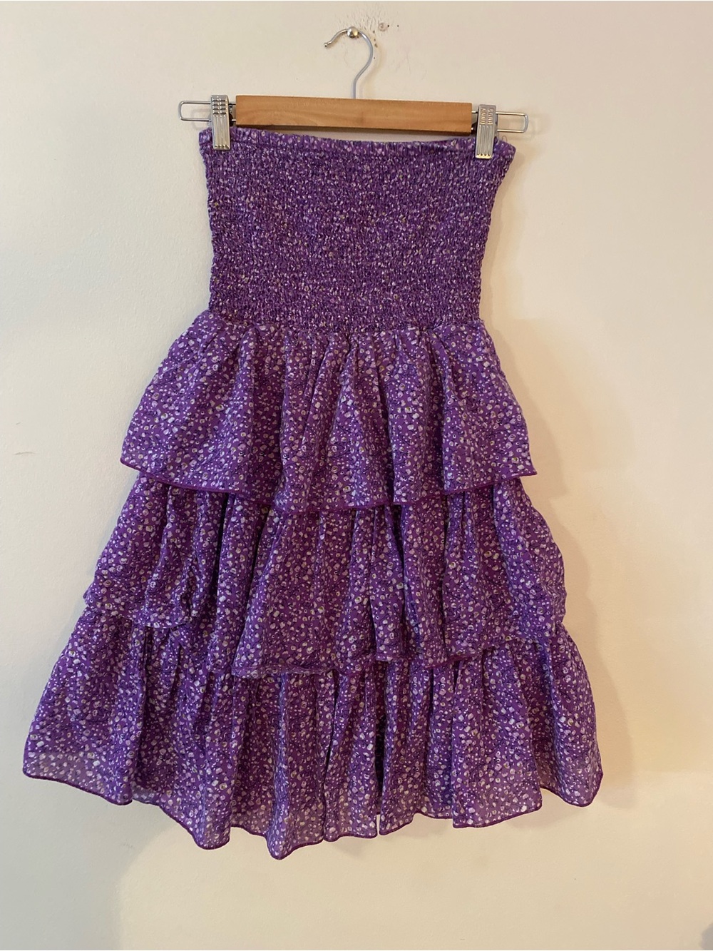 Old Navy strapless Purple floral Tiered Smocked Mini  Dress